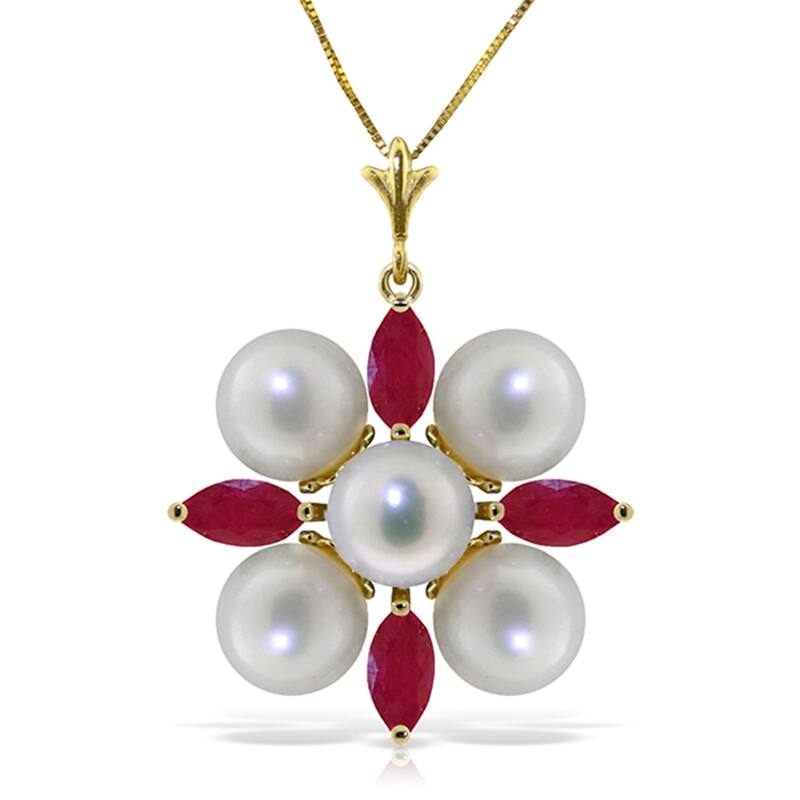 6.3 Carat 14K Solid Gold Necklace Ruby pearl
