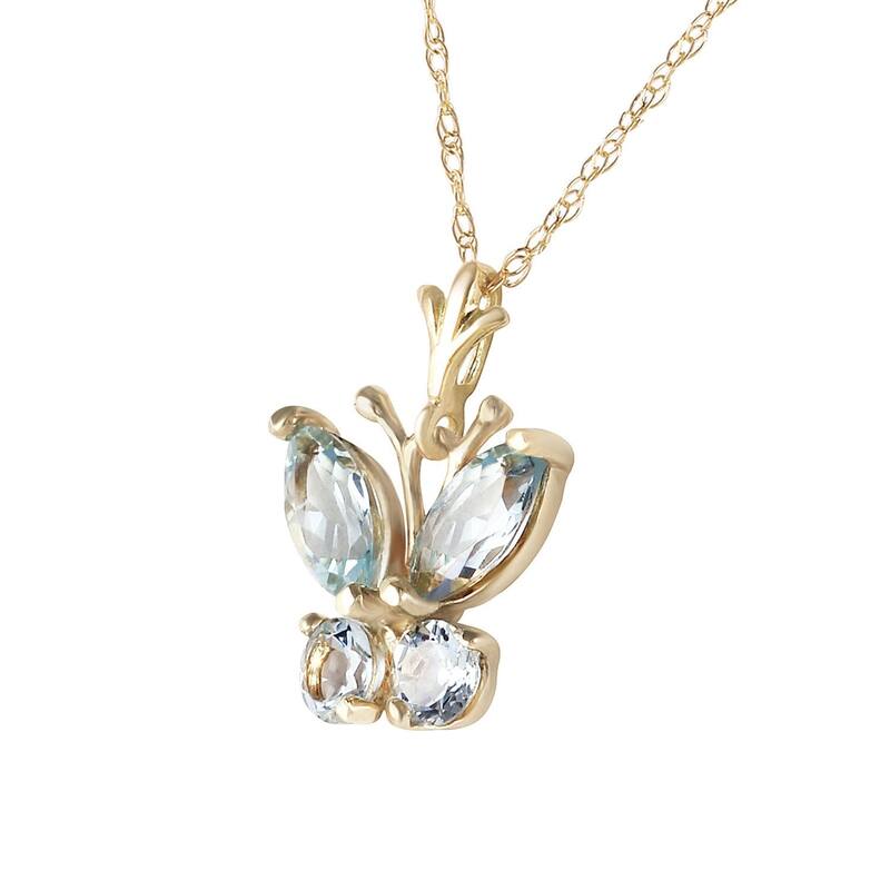 0.6 Carat 14K Solid Gold Butterfly Necklace Aquamarine
