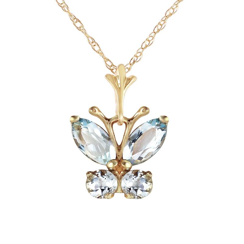 0.6 Carat 14K Solid Gold Butterfly Necklace Aquamarine