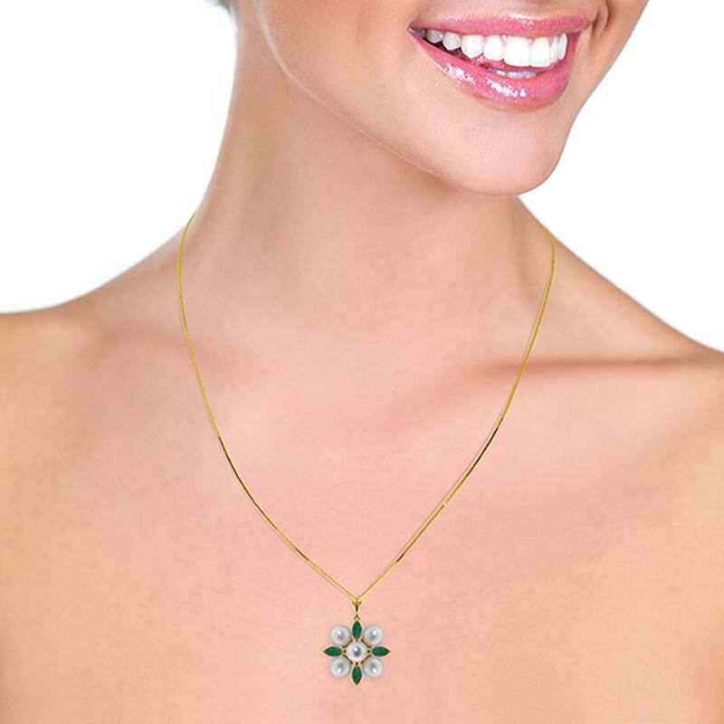 6.3 Carat 14K Solid Gold It Takes Two Emerald pearl Necklace