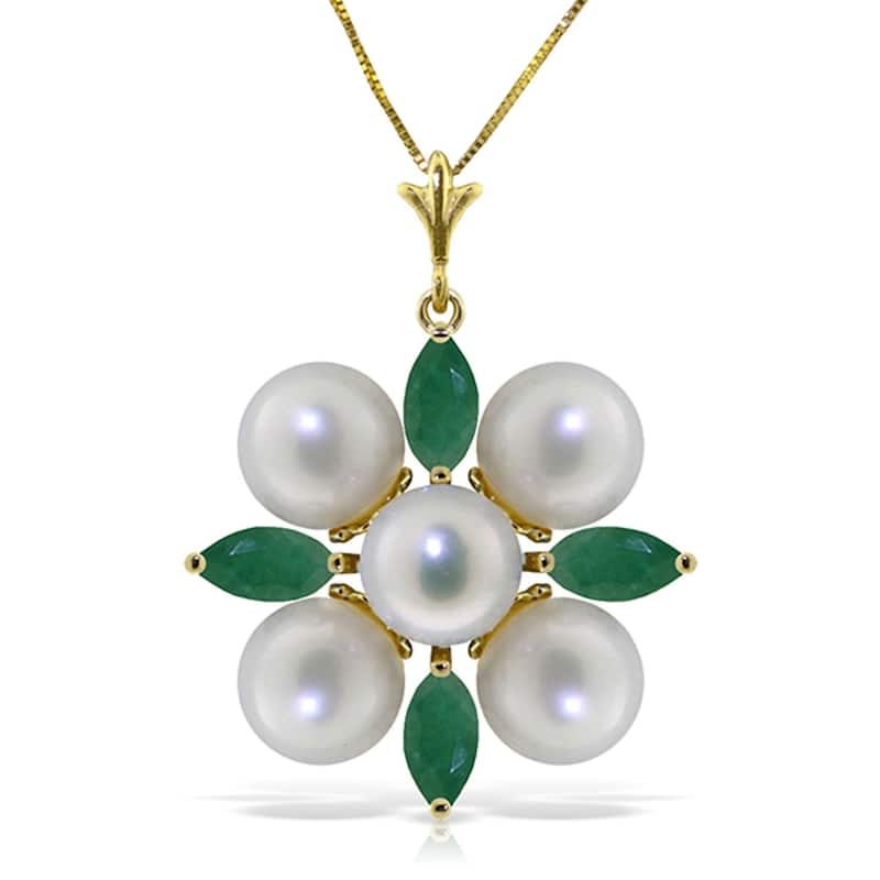 6.3 Carat 14K Solid Gold It Takes Two Emerald pearl Necklace