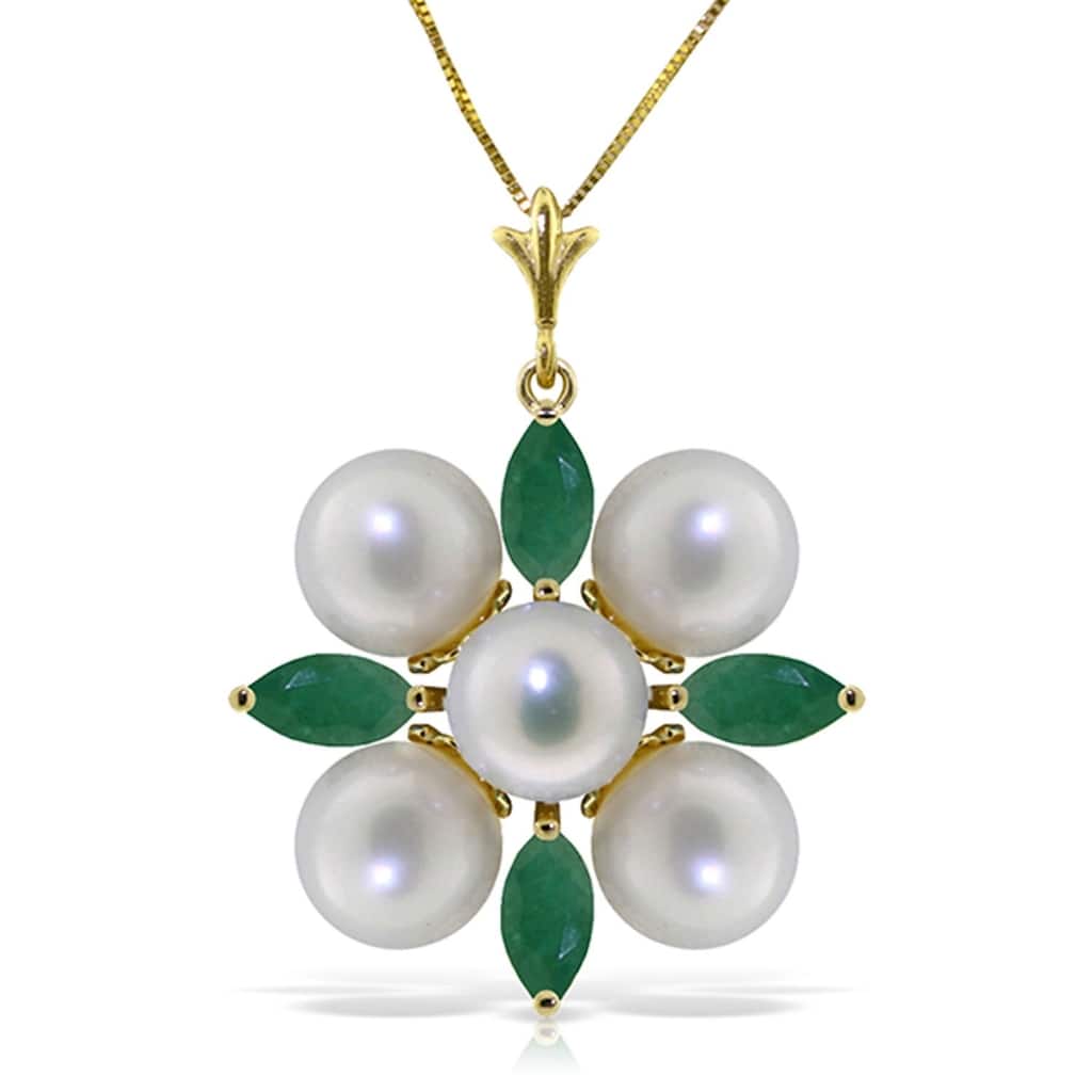 6.3 Carat 14K Solid Gold It Takes Two Emerald pearl Necklace