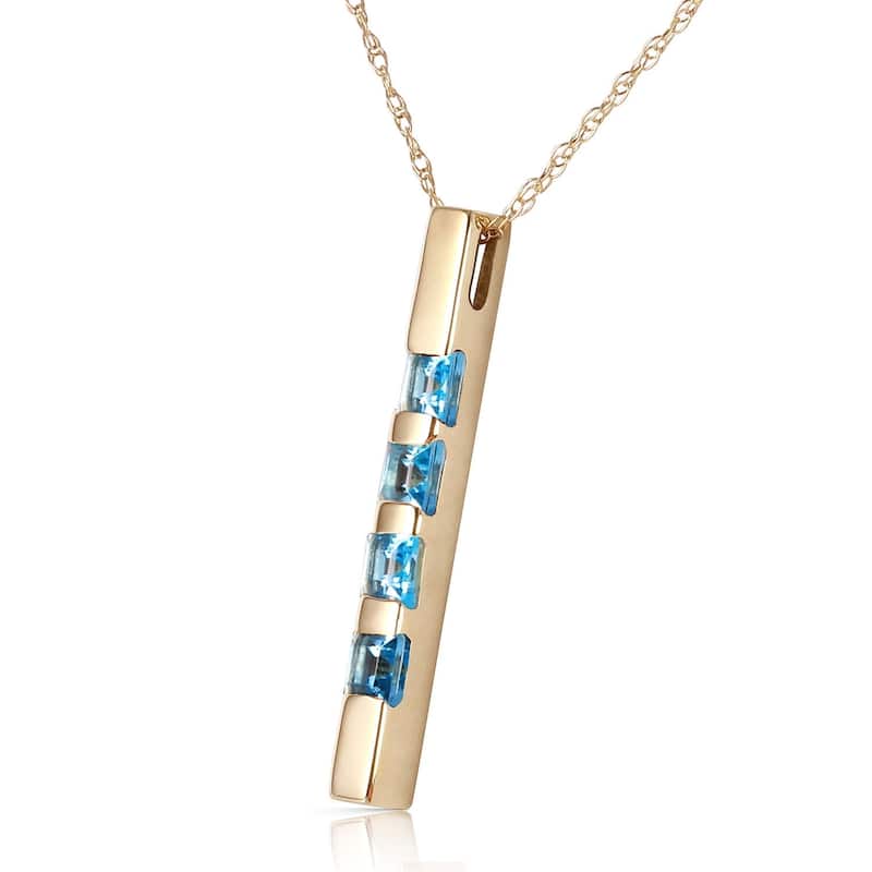 0.35 Carat 14K Solid Gold Necklace Bar Natural Blue Topaz