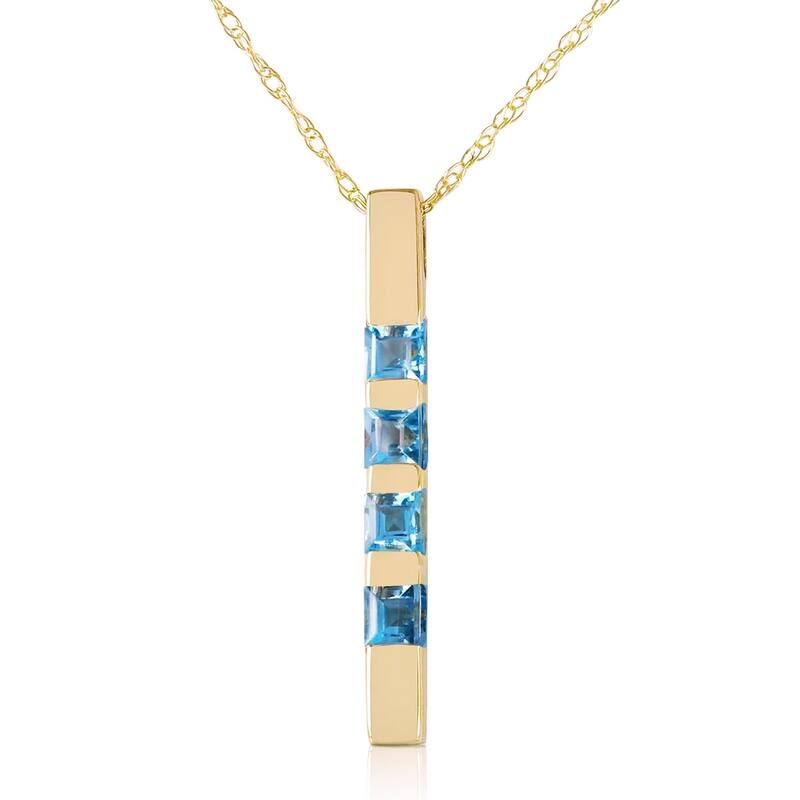 0.35 Carat 14K Solid Gold Necklace Bar Natural Blue Topaz