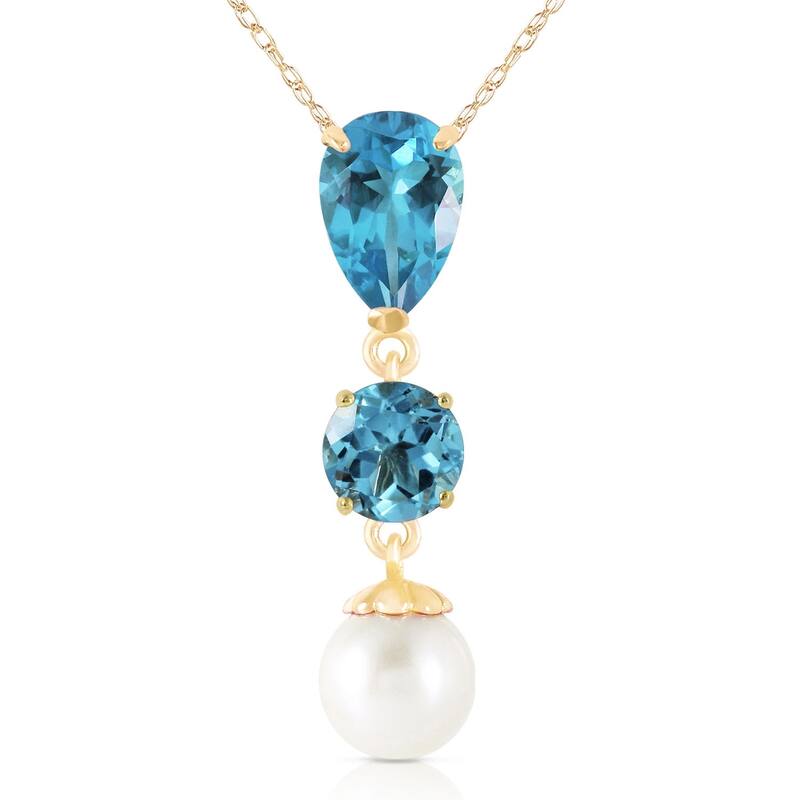 5.25 Carat 14K Solid Gold Metropolis Blue Topaz pearl Necklace