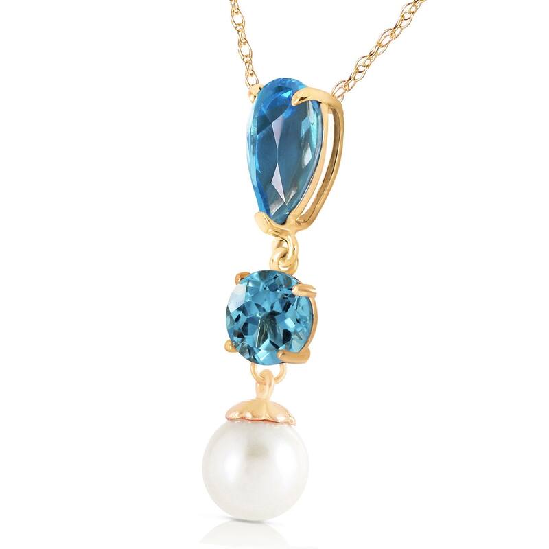 5.25 Carat 14K Solid Gold Metropolis Blue Topaz pearl Necklace