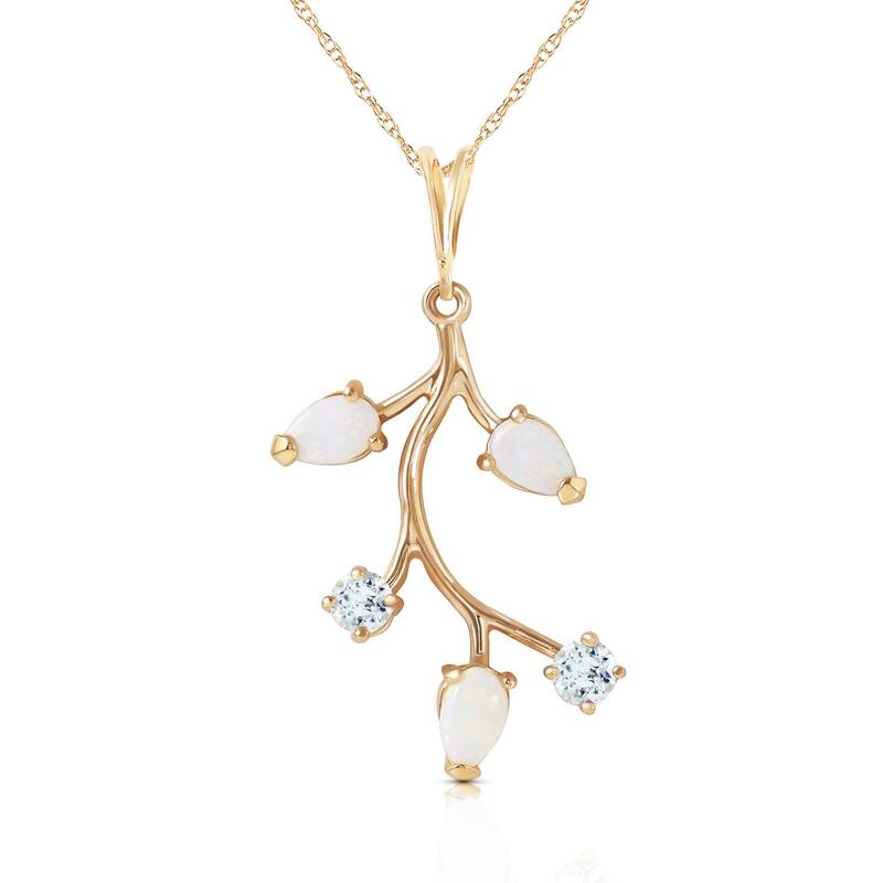 0.6 Carat 14K Solid Gold Necklace Opal Aquamarine