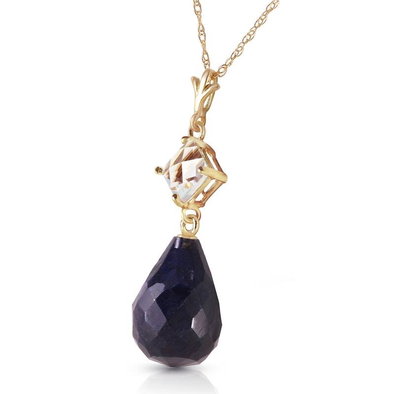 9.3 Carat 14K Solid Gold Necklace White Topaz Sapphire