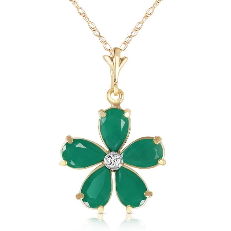 2.22 Carat 14K Solid Gold Necklace Natural Emerald Diamond