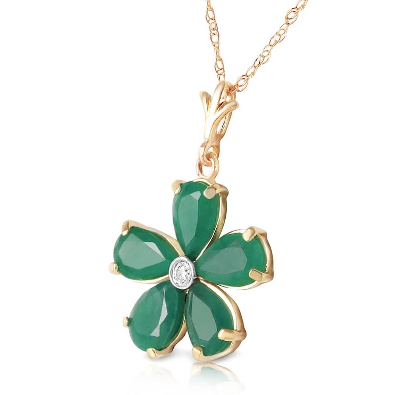 2.22 Carat 14K Solid Gold Necklace Natural Emerald Diamond