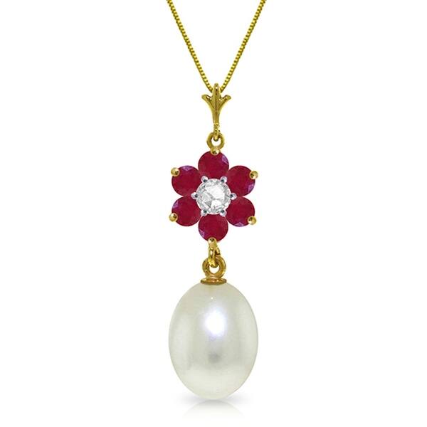 Details about  / 4.53 CTW 14K Solid White gold fine Necklace 18/" genuine pearl Ruby Diamond