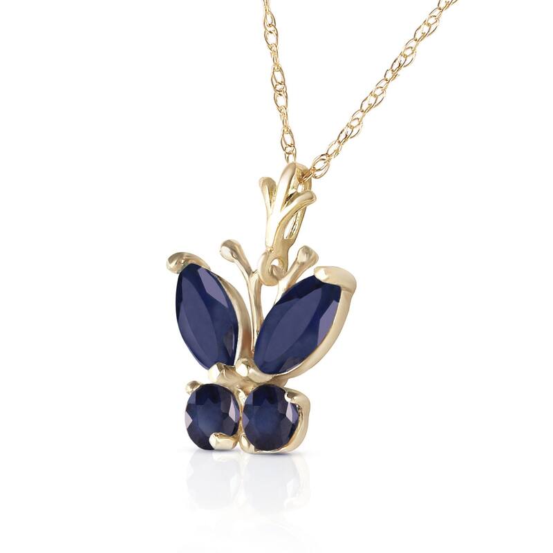 0.6 Carat 14K Solid Gold Butterfly Necklace Natural Sapphire