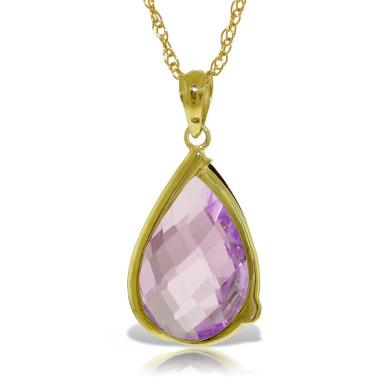 14K Solid Gold Necklace with Briolette Checkerboard Cut Amethyst & Diamond