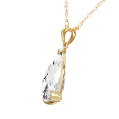 14K Solid Gold Necklace with Briolette Checkerboard Cut White Topaz & Diamond