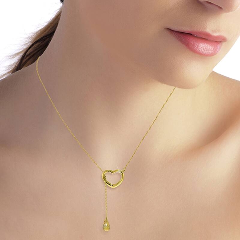 14K Solid Gold Heart Necklace with Drop Briolette Natural Citrine