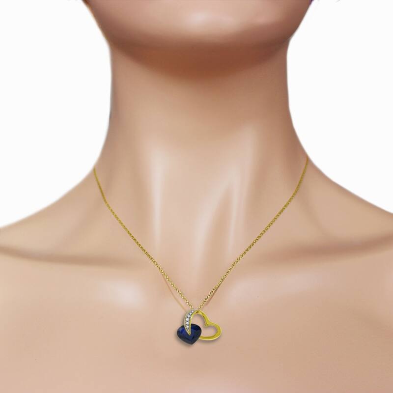 14K Solid Gold Heart Necklace with Natural Diamond & Sapphire