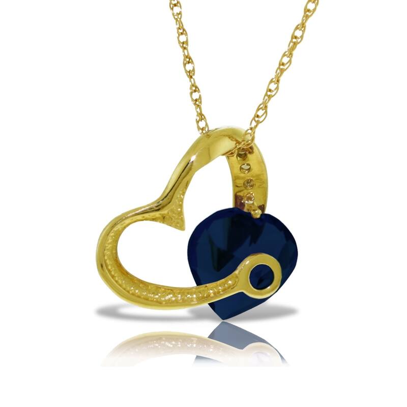 14K Solid Gold Heart Necklace with Natural Diamond & Sapphire