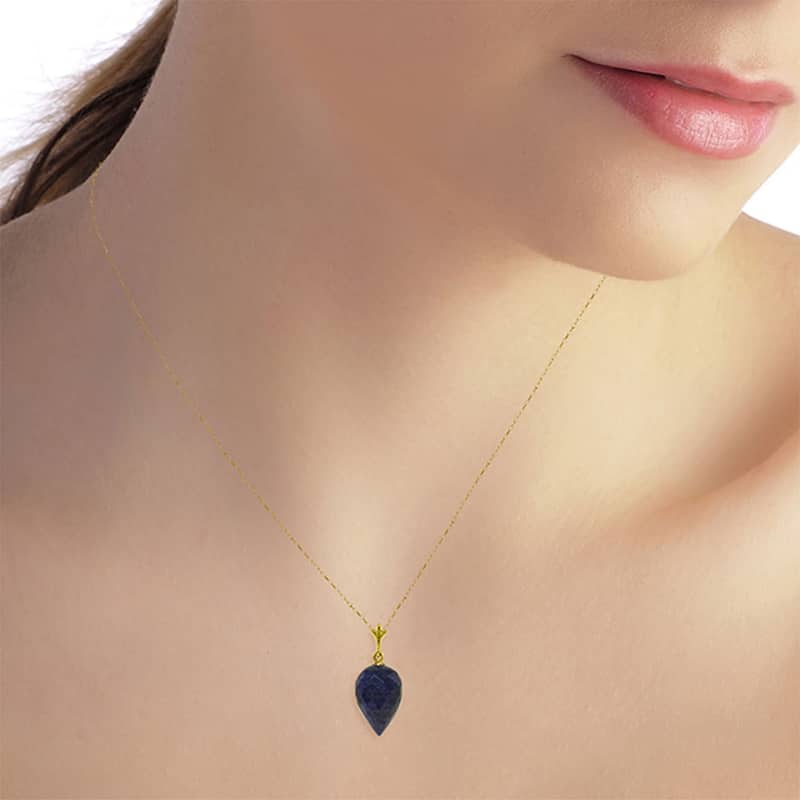 12.9 Carat 14K Solid Gold Necklace Pointy Briolette Drop Sapphire