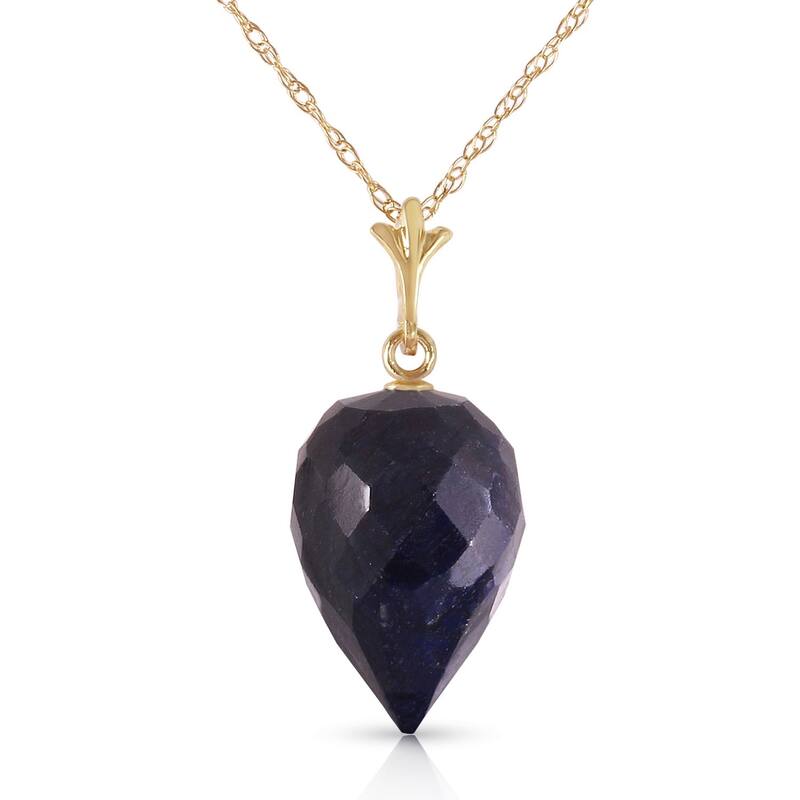 12.9 Carat 14K Solid Gold Necklace Pointy Briolette Drop Sapphire