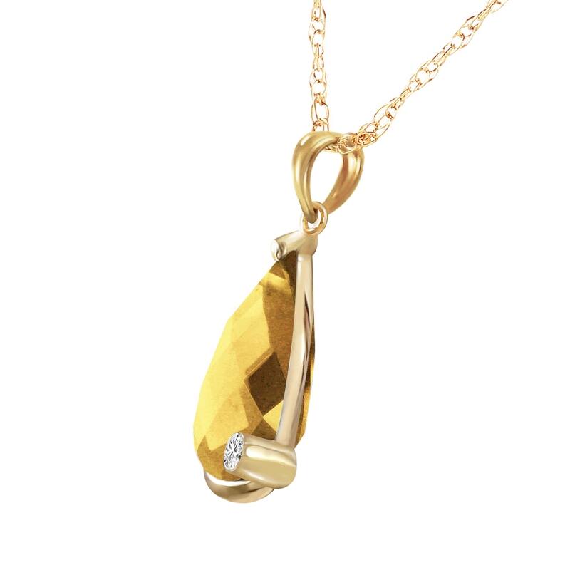 14K Solid Gold Necklace withBriolette Checkerboard Cut Citrine & Diamond