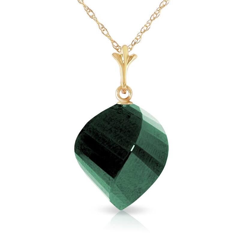 15.25 CTW 14K Solid Gold Necklace Twisted Briolette Emerald