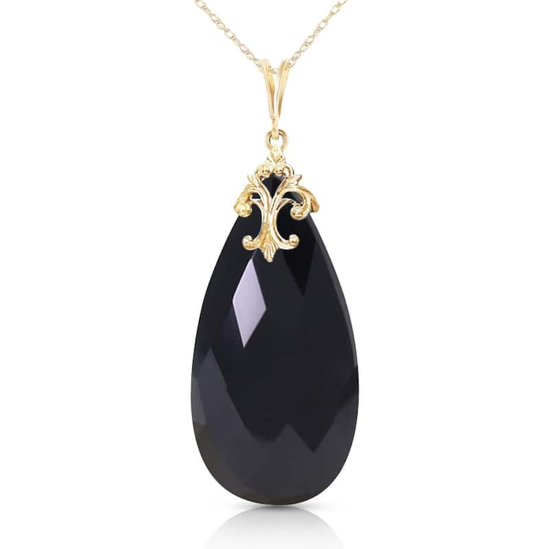 14K Solid Gold Black Onyx Gemstone Necklace 18" Chain