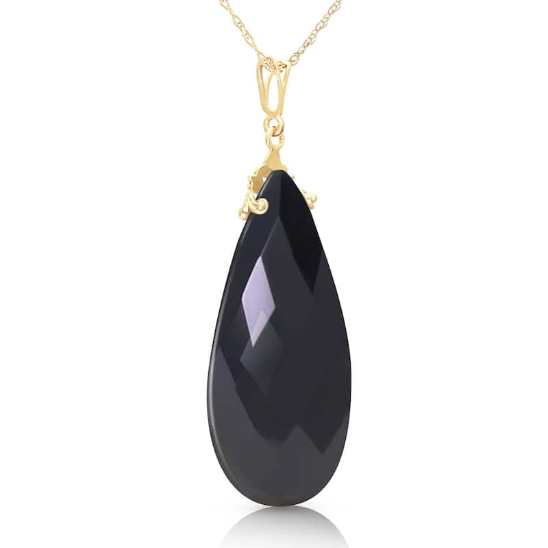 14K Solid Gold Black Onyx Gemstone Necklace 18" Chain