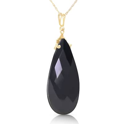 14K Solid Gold Black Onyx Gemstone Necklace 18" Chain