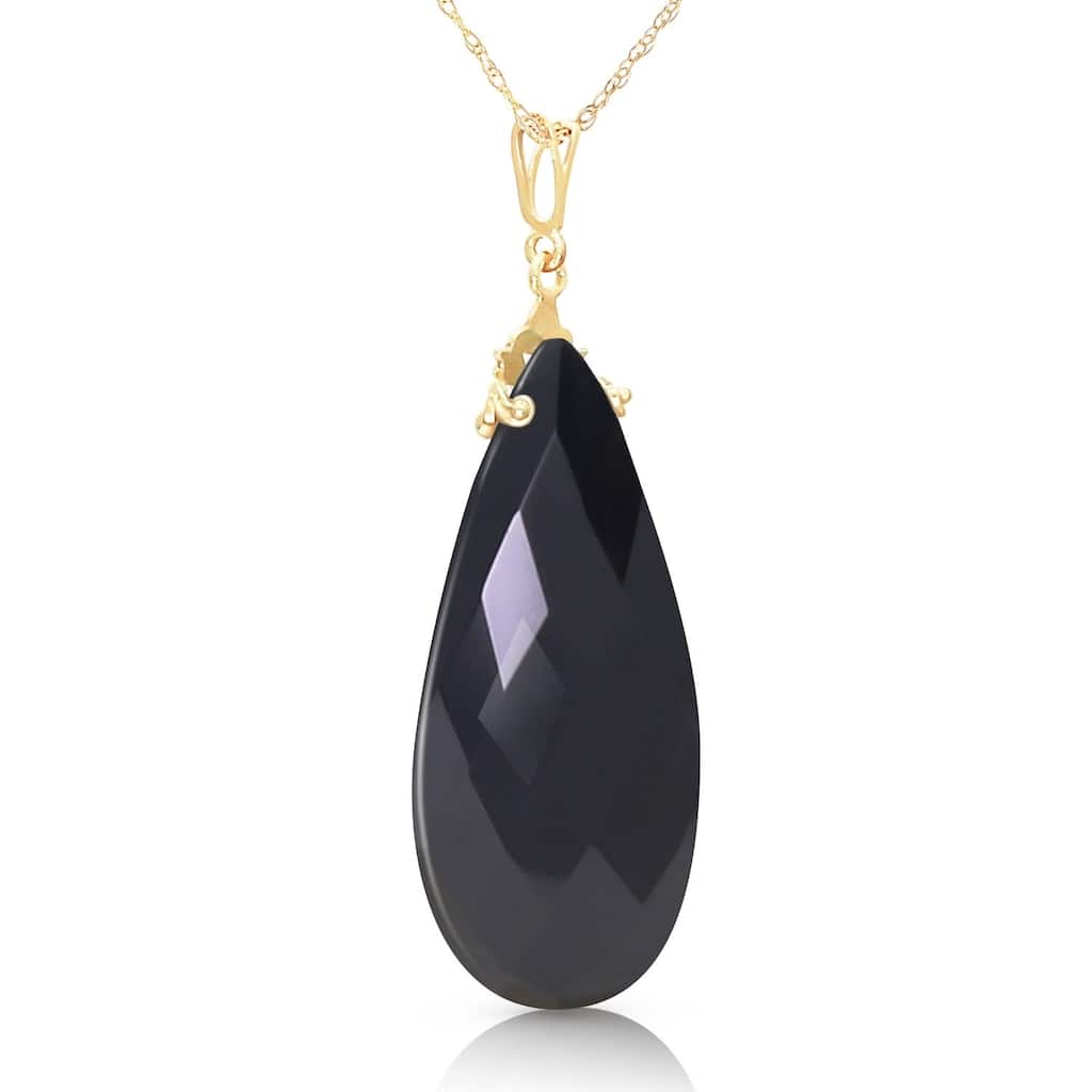 14K Solid Gold Black Onyx Gemstone Necklace 18" Chain