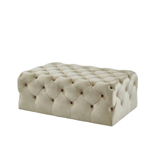 Shop Beige Upholstered Button Tufted Ottoman On Sale Free
