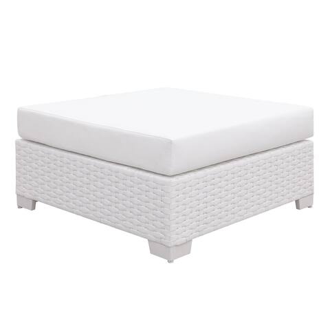 White Wicker Square Ottoman with Padded Seat Cushion