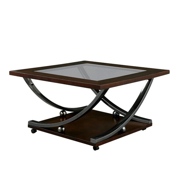 Shop Wooden Coffee Table With Glass Top And Curled Metal Feet Brown And Silver Free Shipping