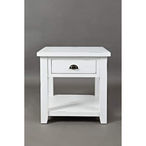 Wooden End Table with Open Shelf, Weathered White