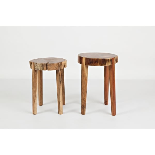 Brown Wooden Round Accent Tables (Set of 2)