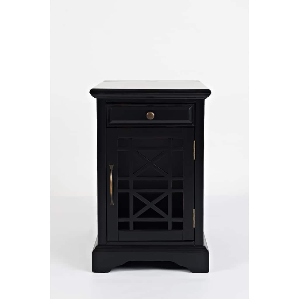 Wooden Chairside Table With Hidden Power Charger, Antique Black
