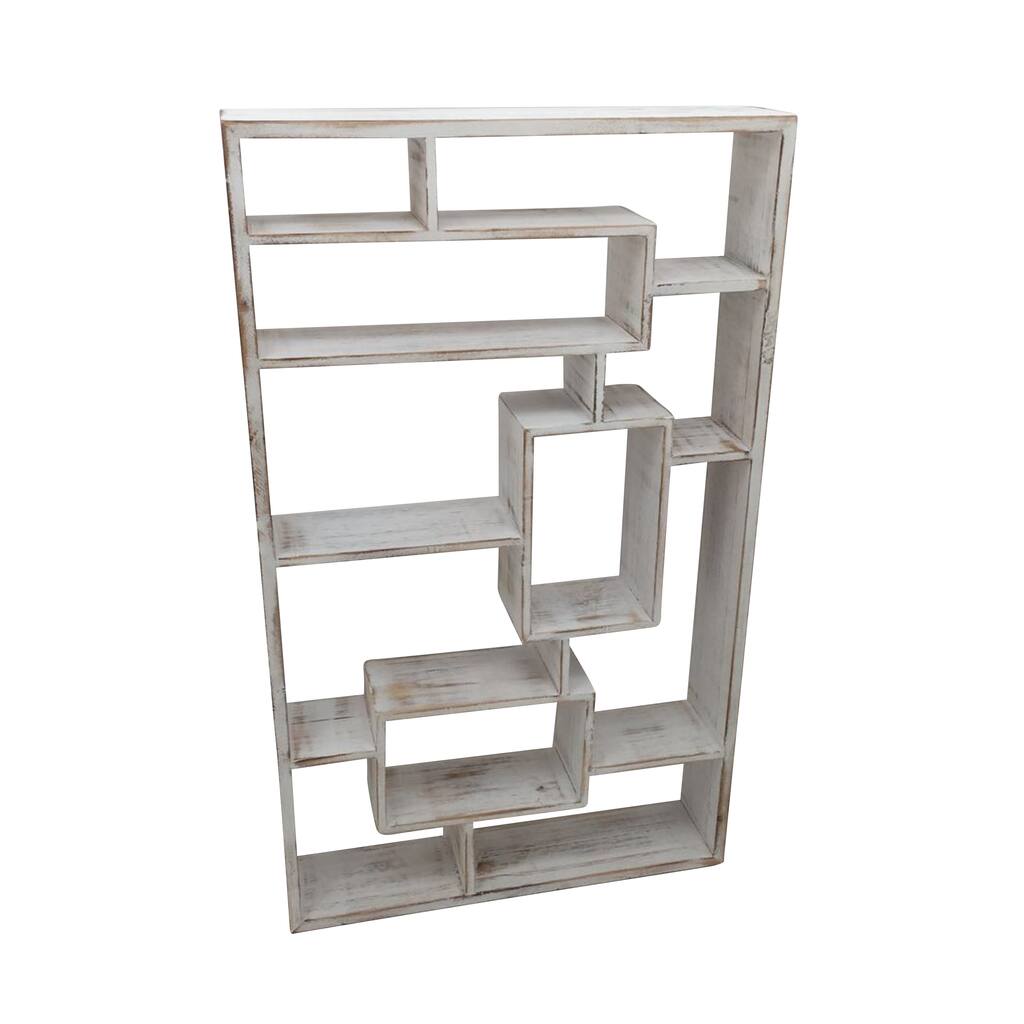 Distressed Wooden Multi Tier Wall Shelf with Spacious Display, White