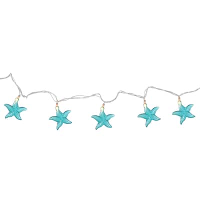 Set of 10 Under The Sea Teal Blue Starfish Patio and Garden Novelty Christmas Lights - White Wire