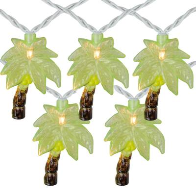 Set of 10 Tropical Paradise Green Palm Tree Patio and Garden Novelty Christmas Lights - White Wire