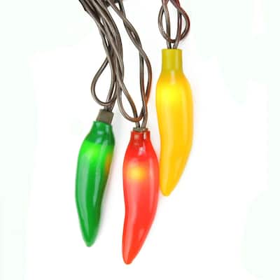 35-Count Yellow and Green Chili Pepper String Light Set 22.5ft Brown Wire
