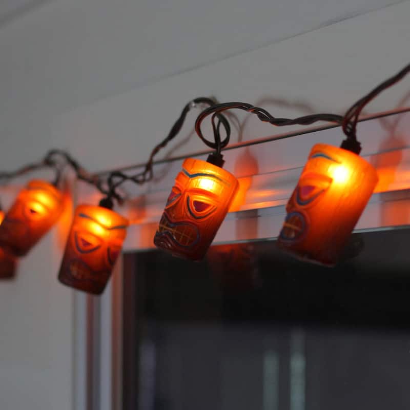 Set of 10 Tropical Paradise Brown Tiki Garden Patio Lights - Brown Wire