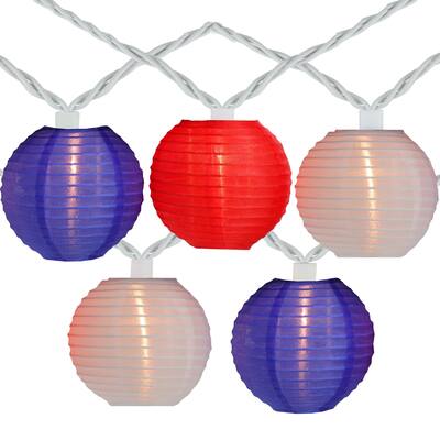 Set of 10 Red and Blue Round Chinese Lantern String Lights 15"