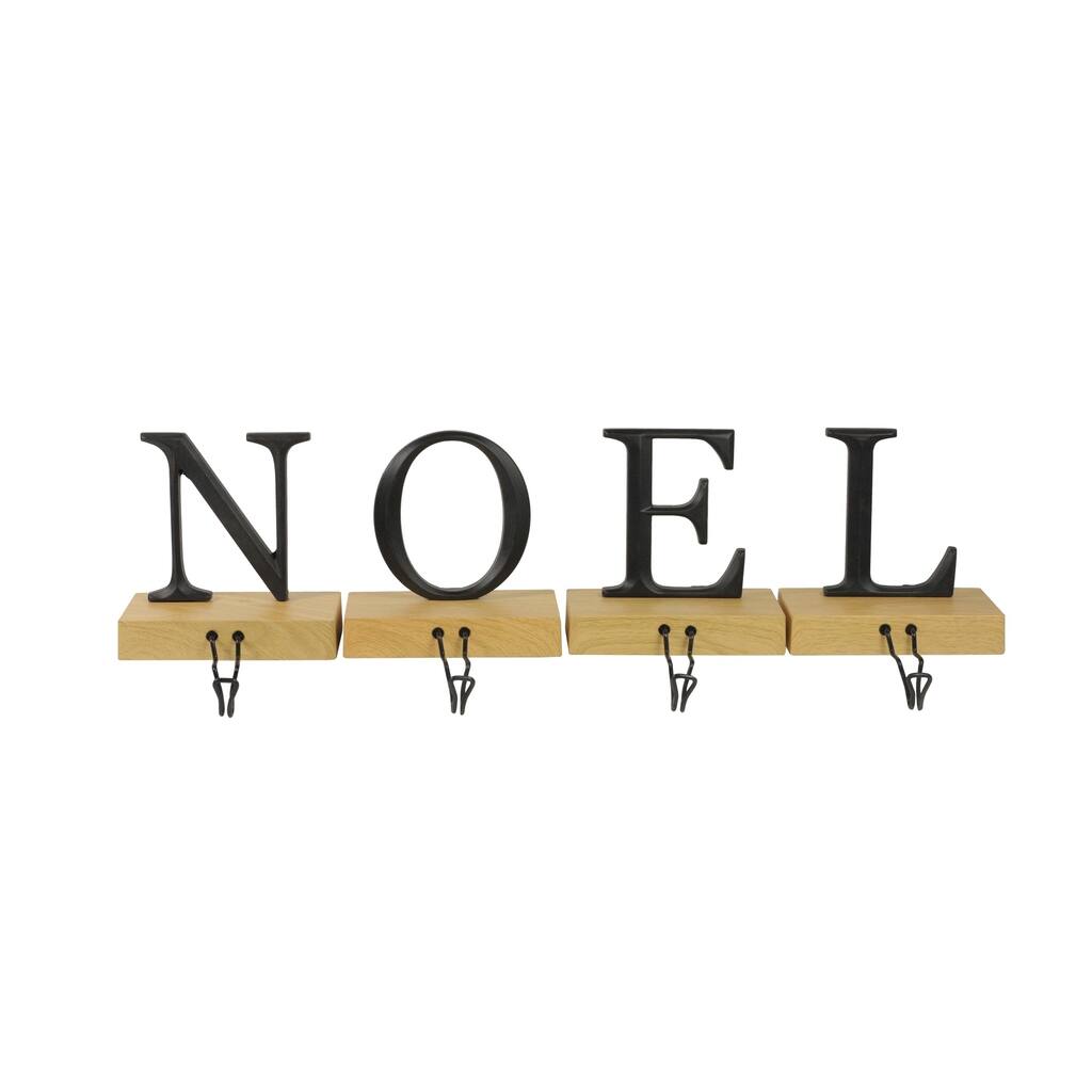 Set of 4 Metal and Wood "NOEL" Christmas Stocking Holder 6â€œ