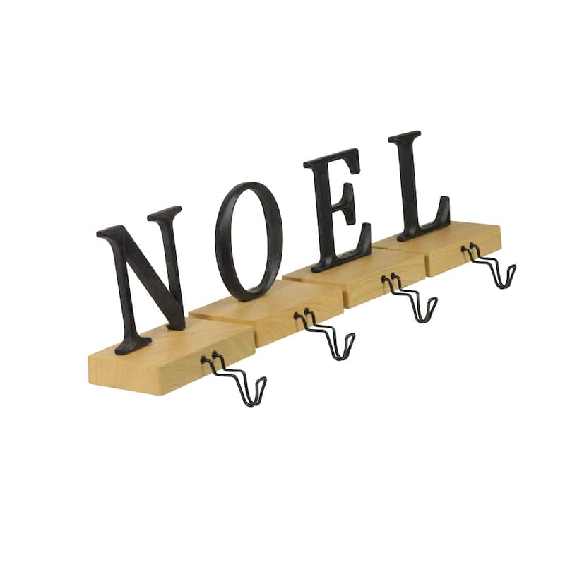 Set of 4 Metal and Wood "NOEL" Christmas Stocking Holder 6“