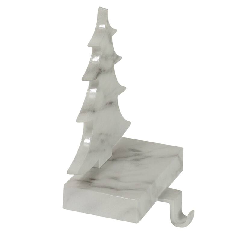 8" White and Black Marbled Christmas Tree Stocking Holder.