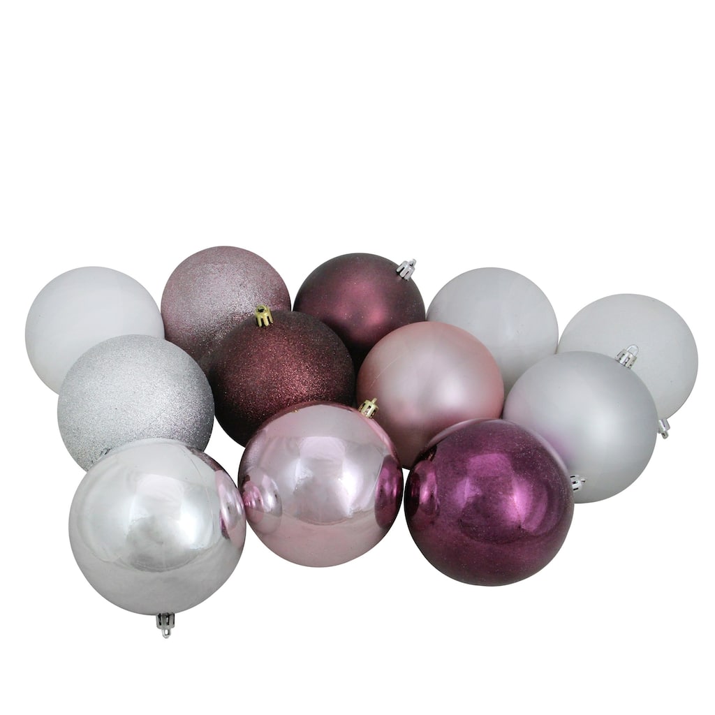32ct Pink/Mulberry/Silver/White Shatterproof Christmas Ball Ornaments 3.25"