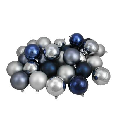 32ct Blue/Denim/Silver/Pewter Gray Shatterproof Christmas Ball Ornaments 3.25"