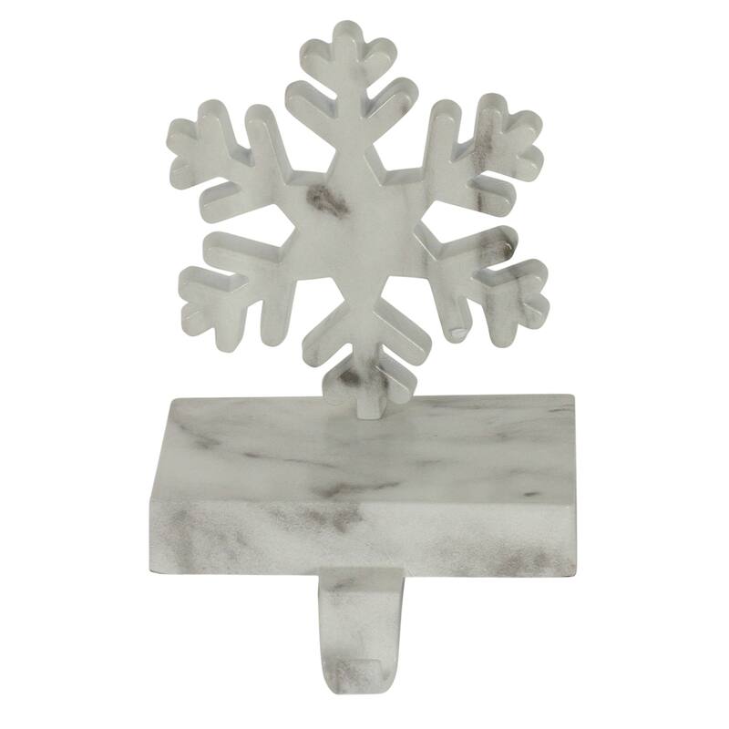 7.25" White and Black Marbled Snowflake Christmas Stocking Holder.
