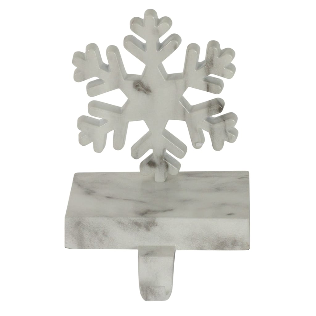 7.25" White and Black Marbled Snowflake Christmas Stocking Holder.