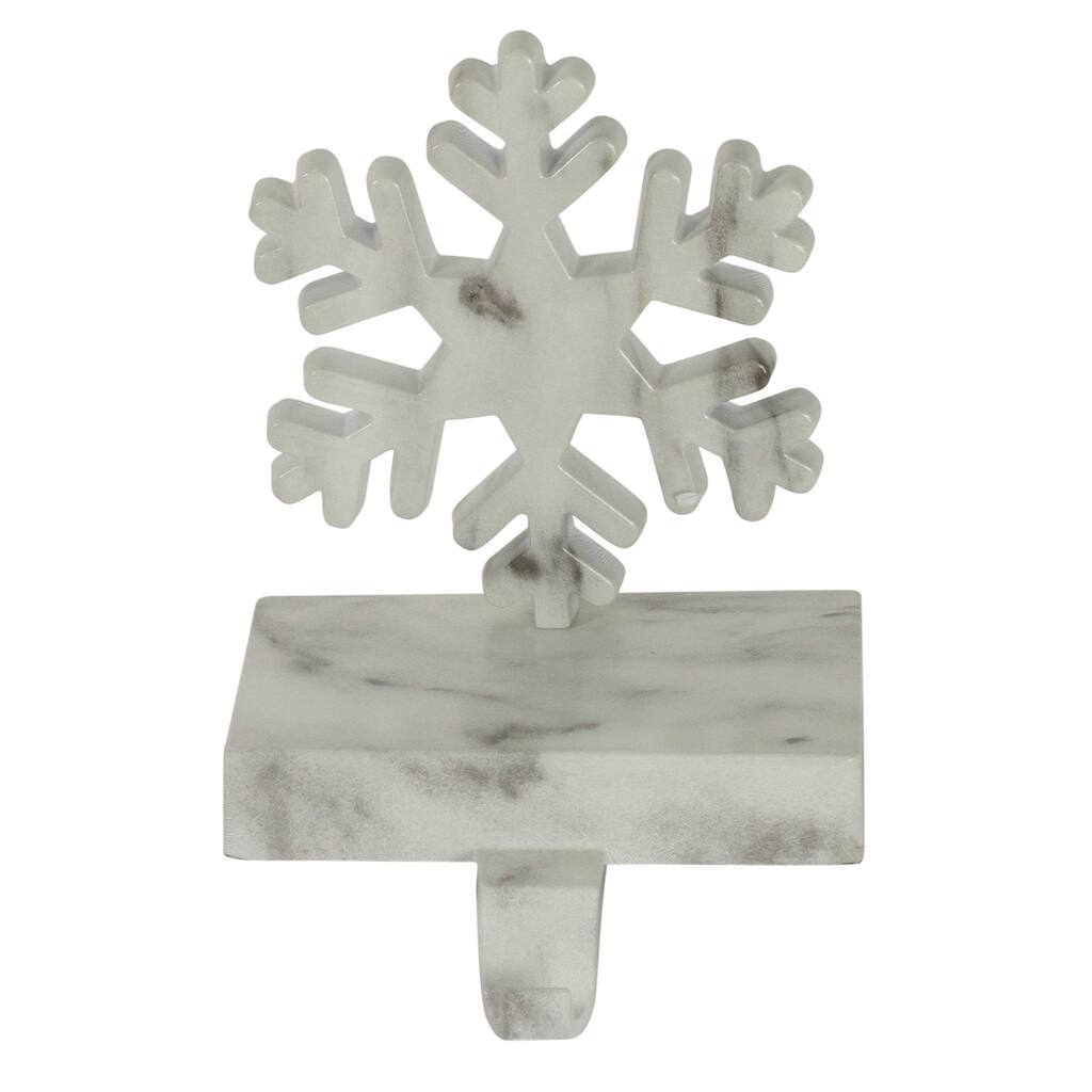 7.25" White and Black Marbled Snowflake Christmas Stocking Holder.