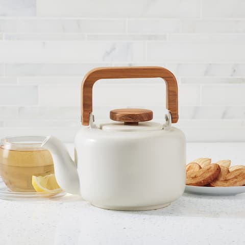 BonJour Ceramic Coffee and Tea 8-Cup Ceramic Teapot, Matte White